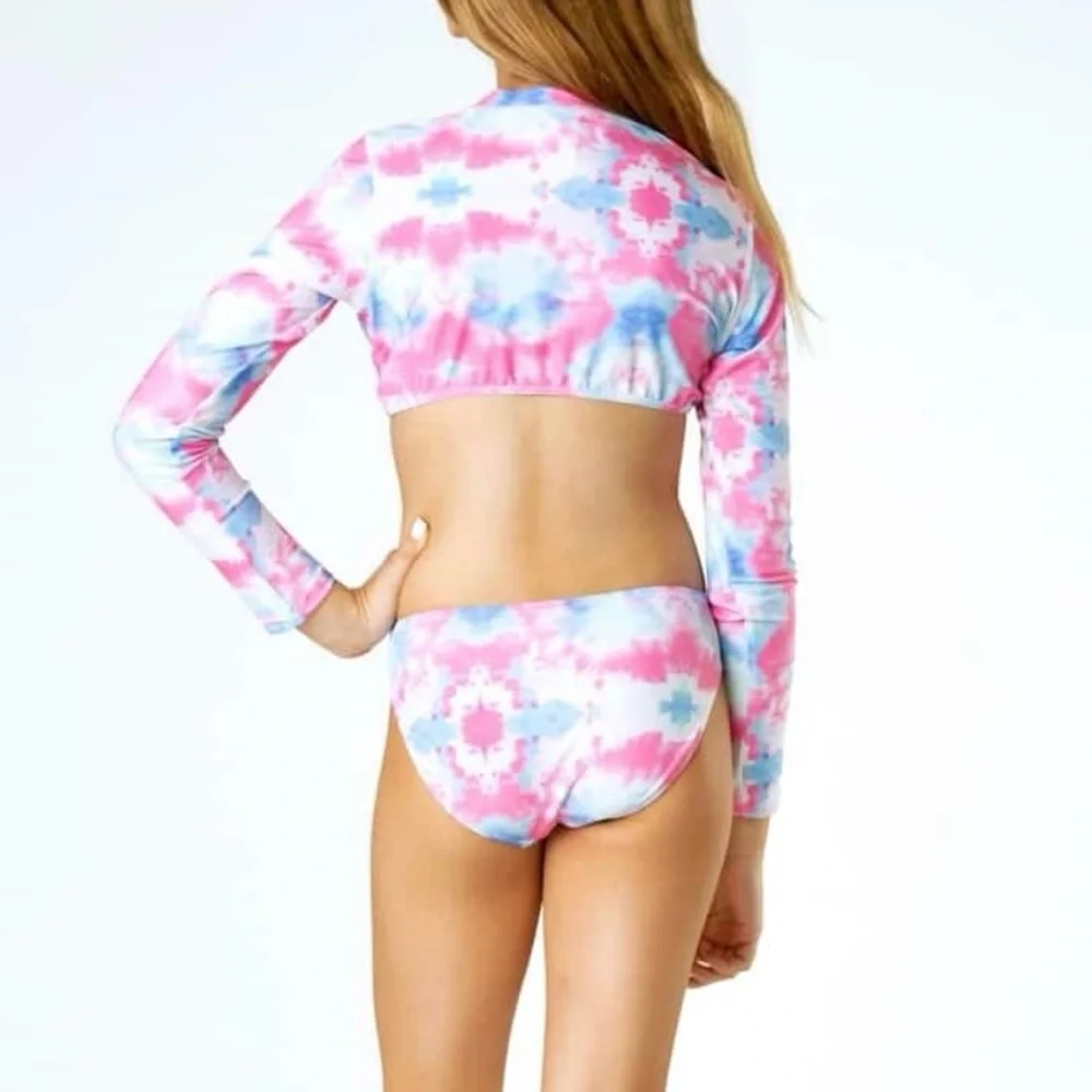 Shade Critters Girls Cropped Cotton Candy 2pc Rashguard Bikini Set – Size 7